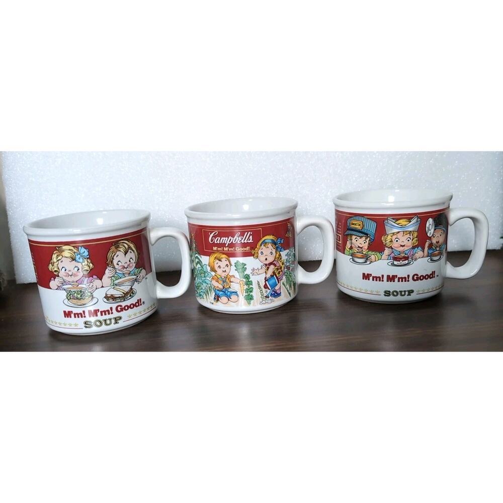 Vintage Campbell's Soup M'm M'm Good Mugs Set Of 3 Campbell Kids